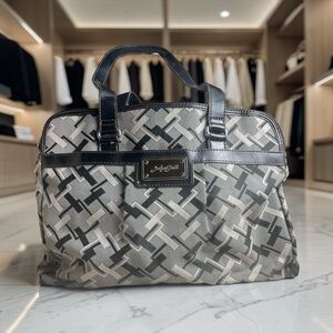 Vintage Jacqueline Smith Gray Patterned Travel Tote with Black Trim